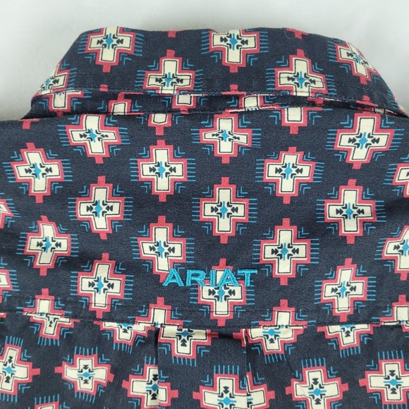 Ariat Long‎ Sleeve Button Down Shirt Men's Small Navy Blue Geometric Print - Picture 6 of 9